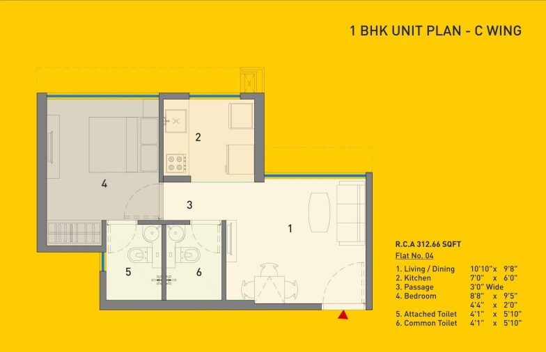 Floor plan of 1 BHK 312 Sq. Ft. Apartment in A And O Realty Eminente, Mumbai