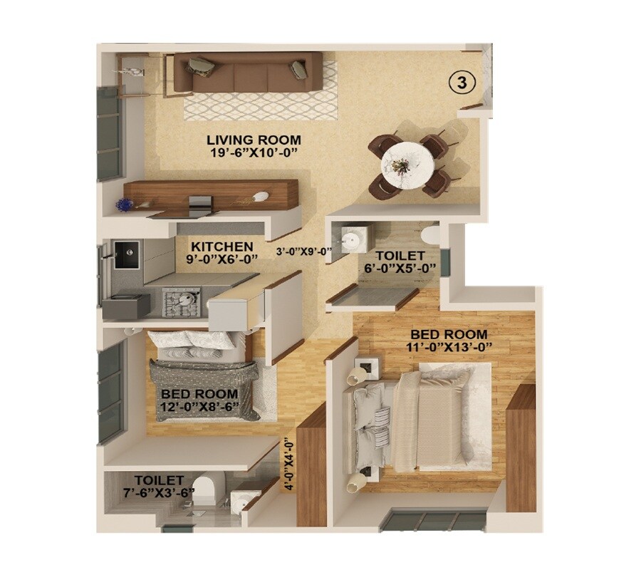 Floor plan of 2 BHK Apartment - 685 sq. ft. in A K Aaditya Residences, Mumbai