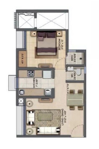 Floor plan of 1 BHK 450 Sq. Ft. Apartment in A R B Heights, Mumbai