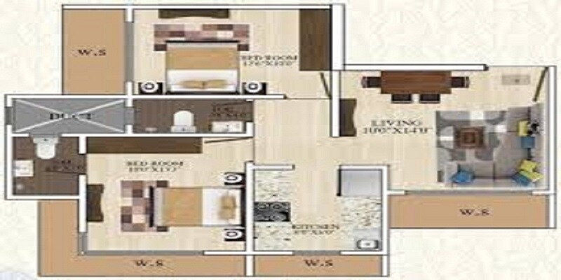 Floor plan of 2 BHK 640 Sq. Ft. Apartment in A R B Heights, Mumbai