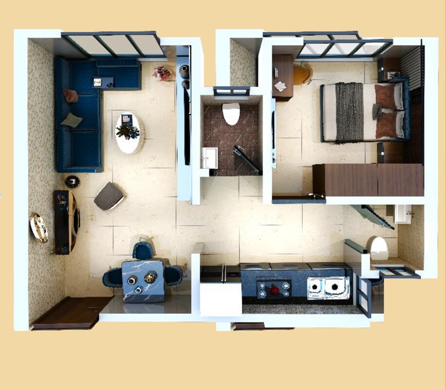 Floor plan of 1 BHK 300 Sq. Ft. Apartment in A1 Tajun Heights, Mumbai