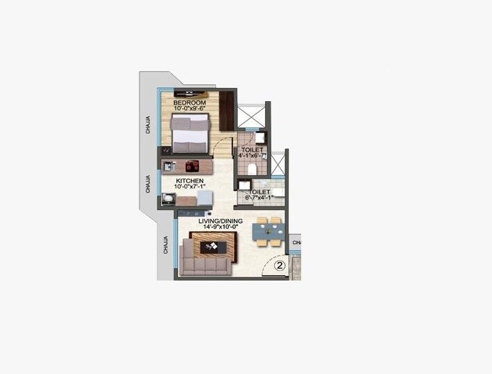 Floor plan of 1 BHK 389 Sq. Ft. Apartment in Aadhunik Greens, Mumbai