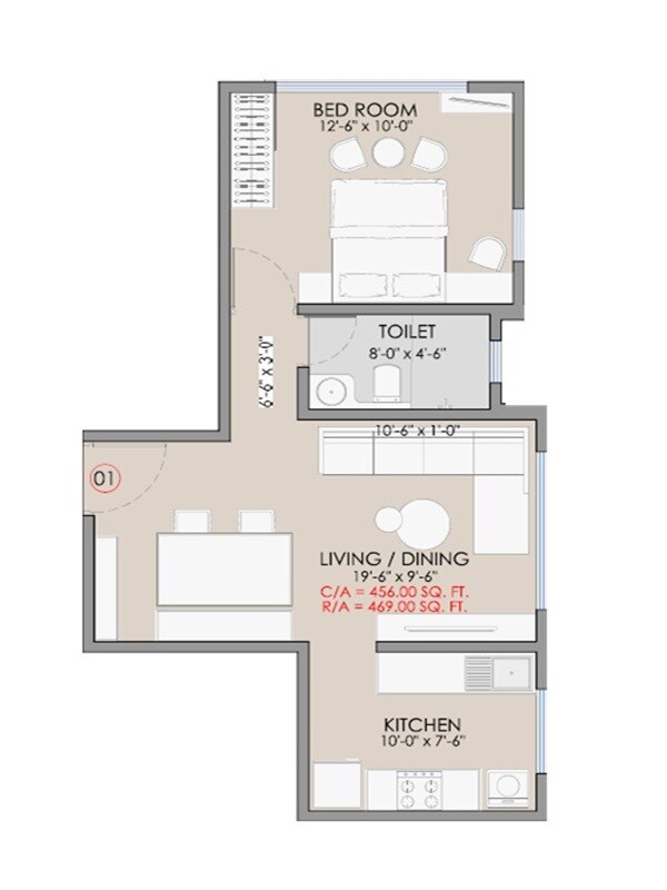 1 BHK 469 Sq. Ft. Apartment