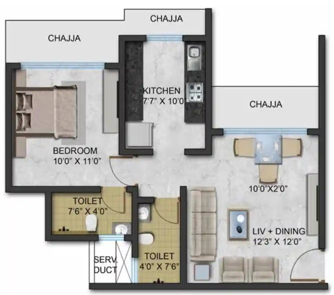 Floor plan of 1 BHK 503 Sq. Ft. Apartment in Aadi Allure, Mumbai