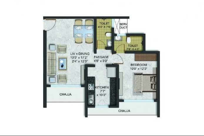 Floor plan of 1 BHK 458 Sq. Ft. Apartment in Aadi Allure, Mumbai
