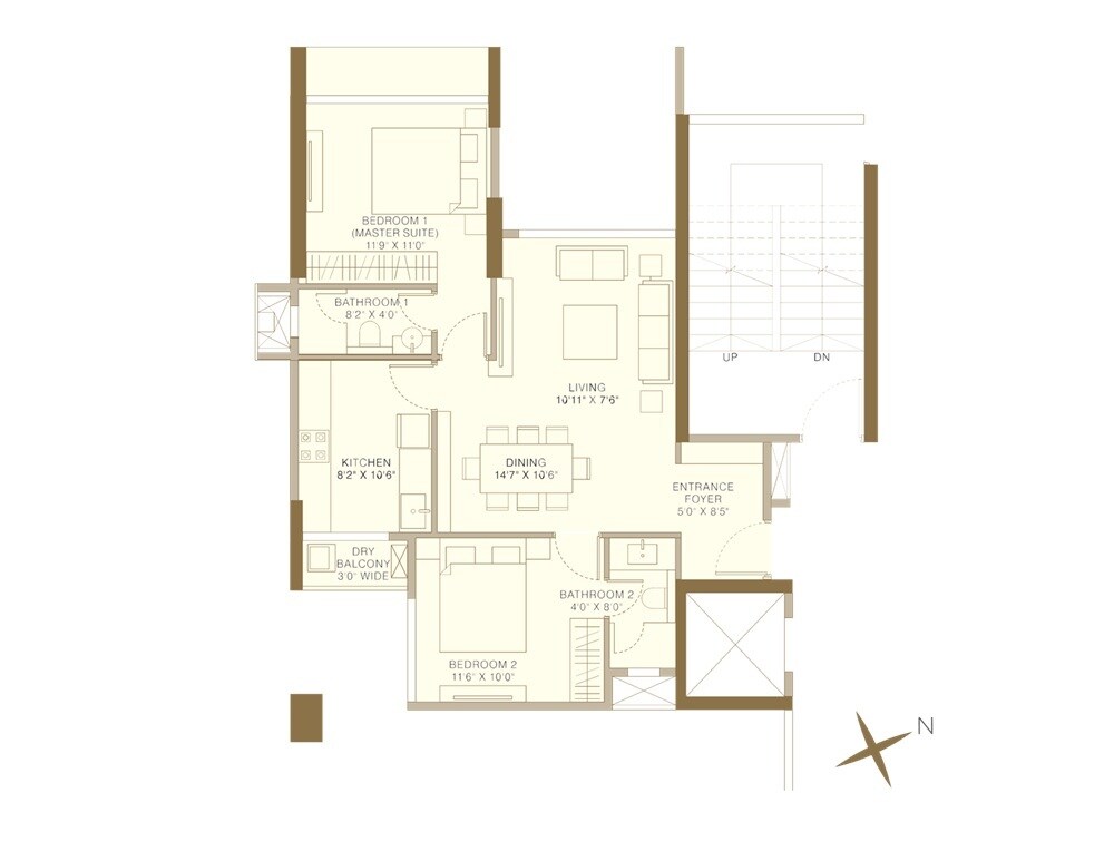 Floor plan of 2 BHK 680 Sq. Ft. Apartment in Aadi Arpan, Mumbai