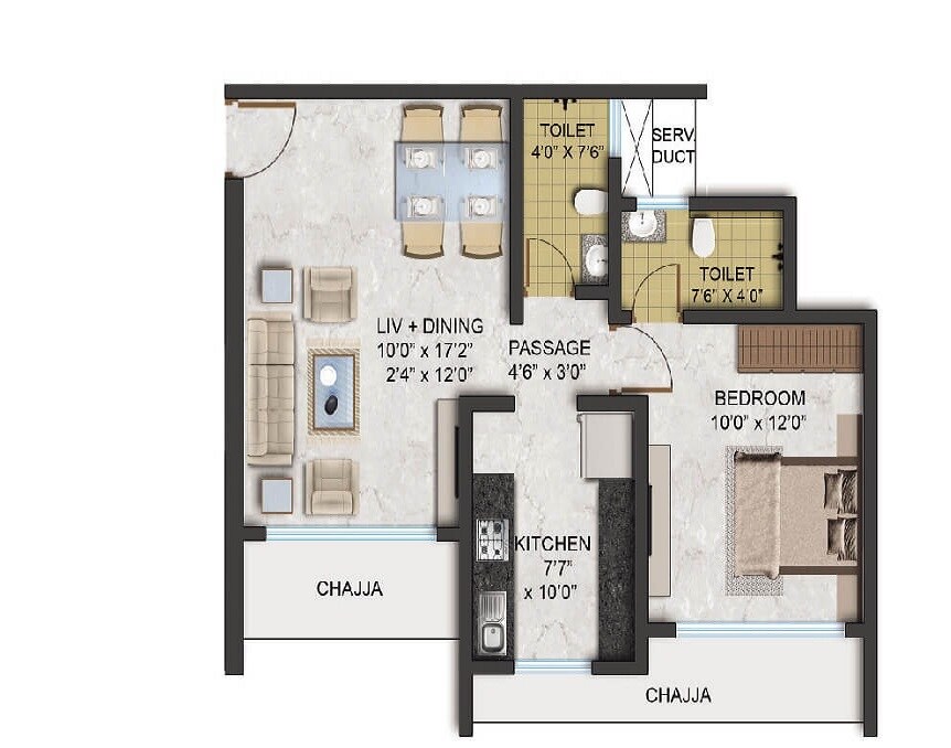 Floor plan of 1 BHK 503 Sq. Ft. Apartment in Aadi Passcode Green Gift, Mumbai