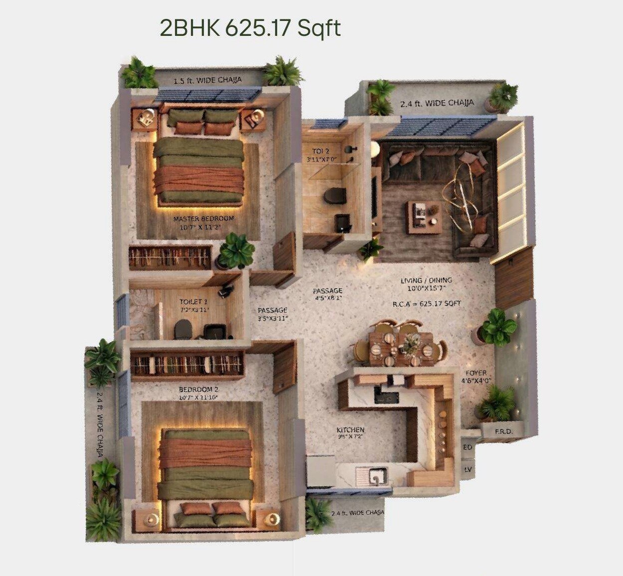 2 BHK 625 Sq. Ft. Apartment