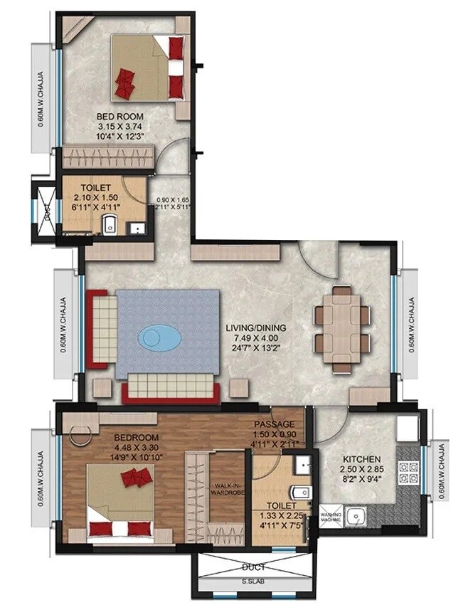 Floor plan of 2 BHK 646 Sq. Ft. Apartment in Aakar Deep CHS, Mumbai