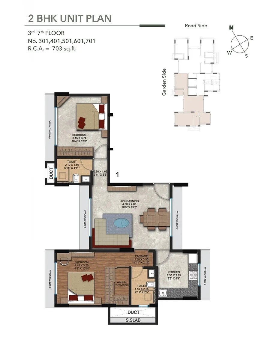 Floor plan of 2 BHK 703 Sq. Ft. Apartment in Aakar Deep CHS, Mumbai