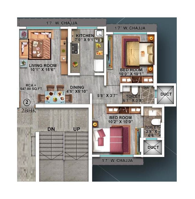 Floor plan of 2 BHK 547 Sq. Ft. Apartment in Aakar Padma Rekha CHS, Mumbai
