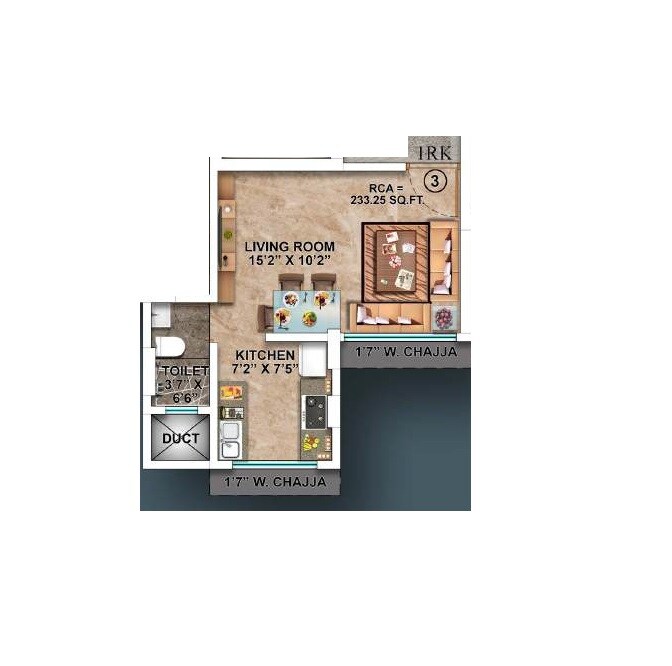 Floor plan of 233 Sq. Ft. Studio in Aakar Padma Rekha CHS, Mumbai