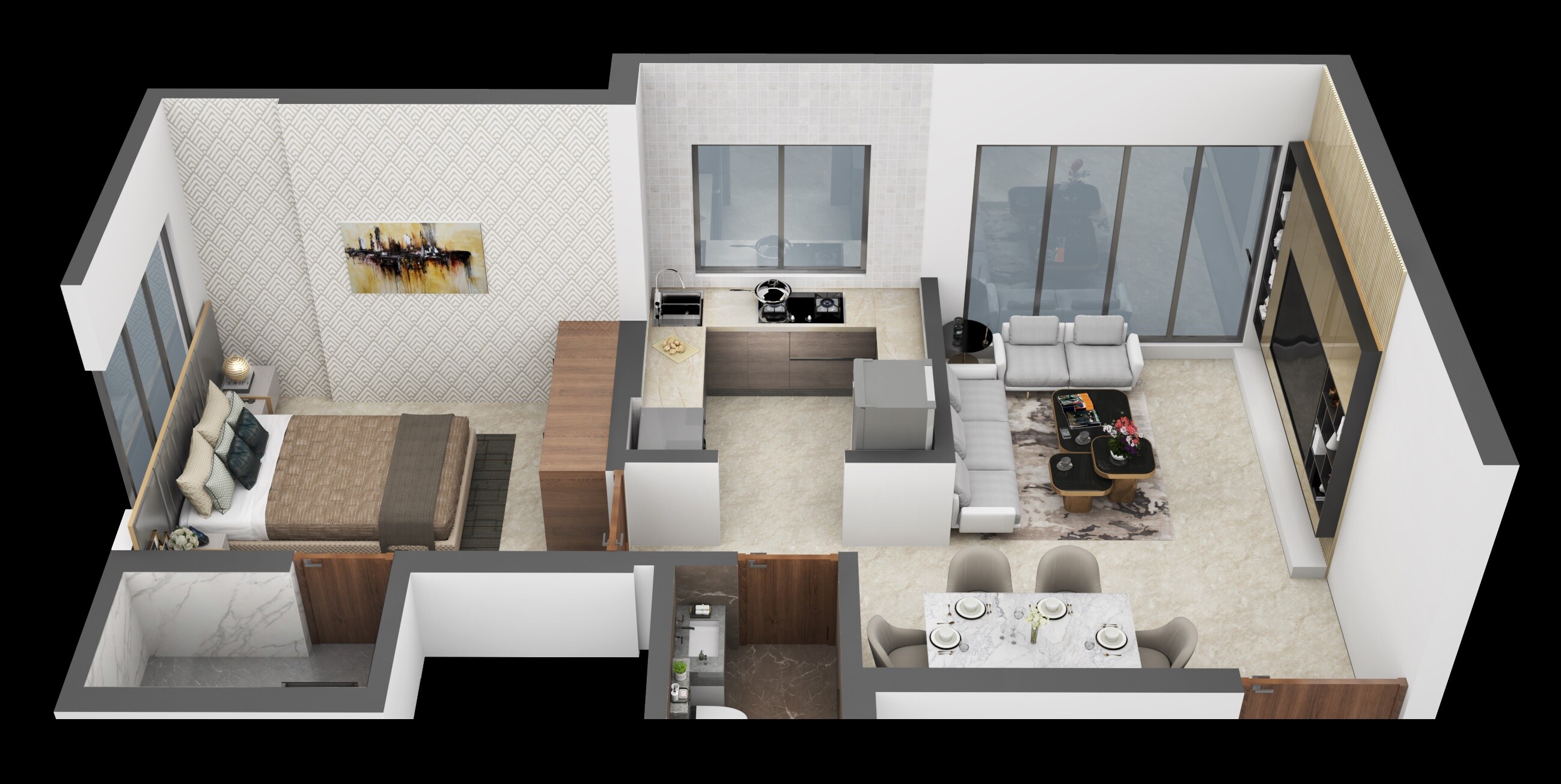 Floor plan of 1 BHK Apartment - 434 sq. ft. in Aakash Srishthi, Mumbai