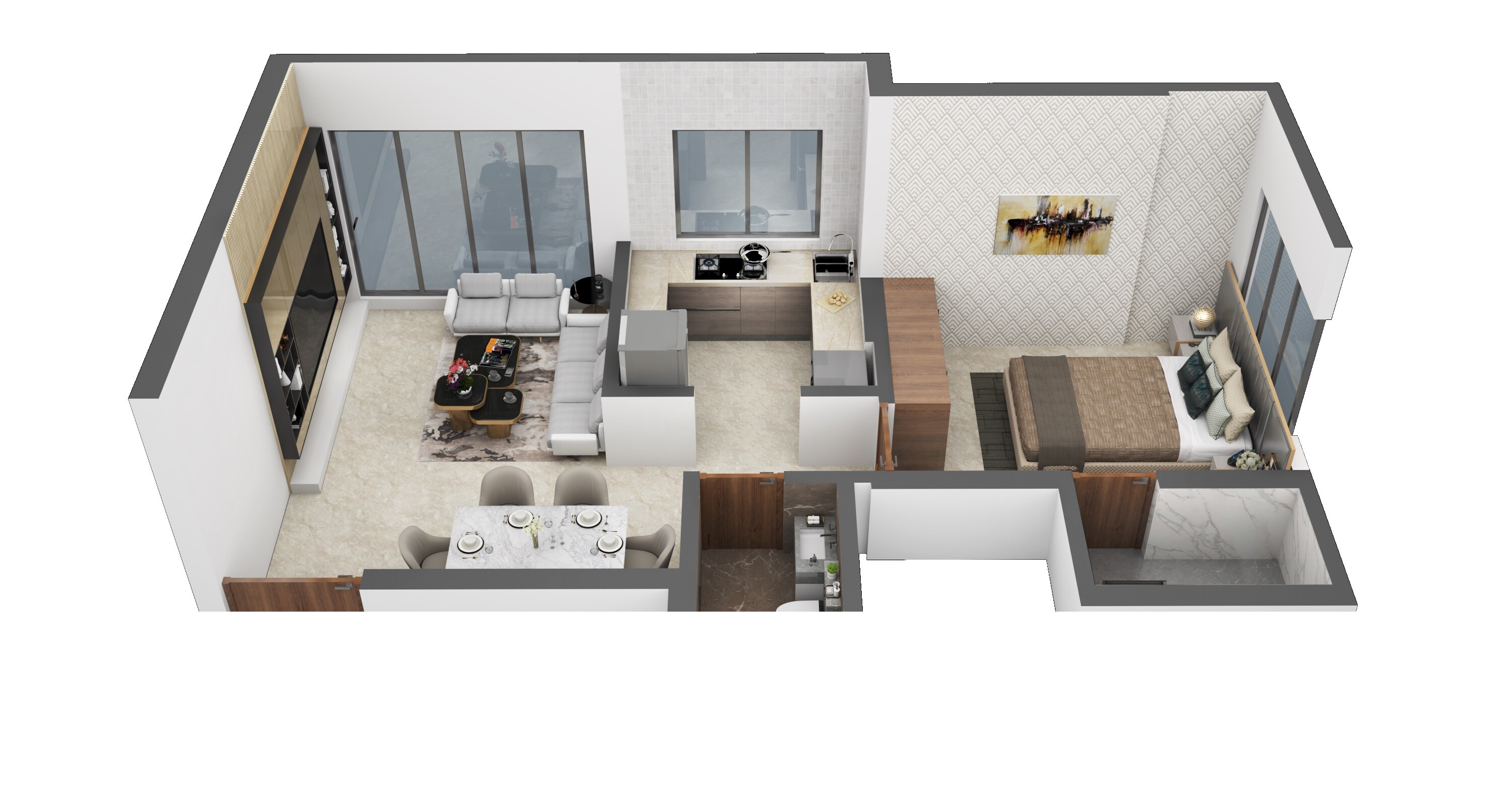 Floor plan of 1 BHK Apartment - 437 sq. ft. in Aakash Srishthi, Mumbai