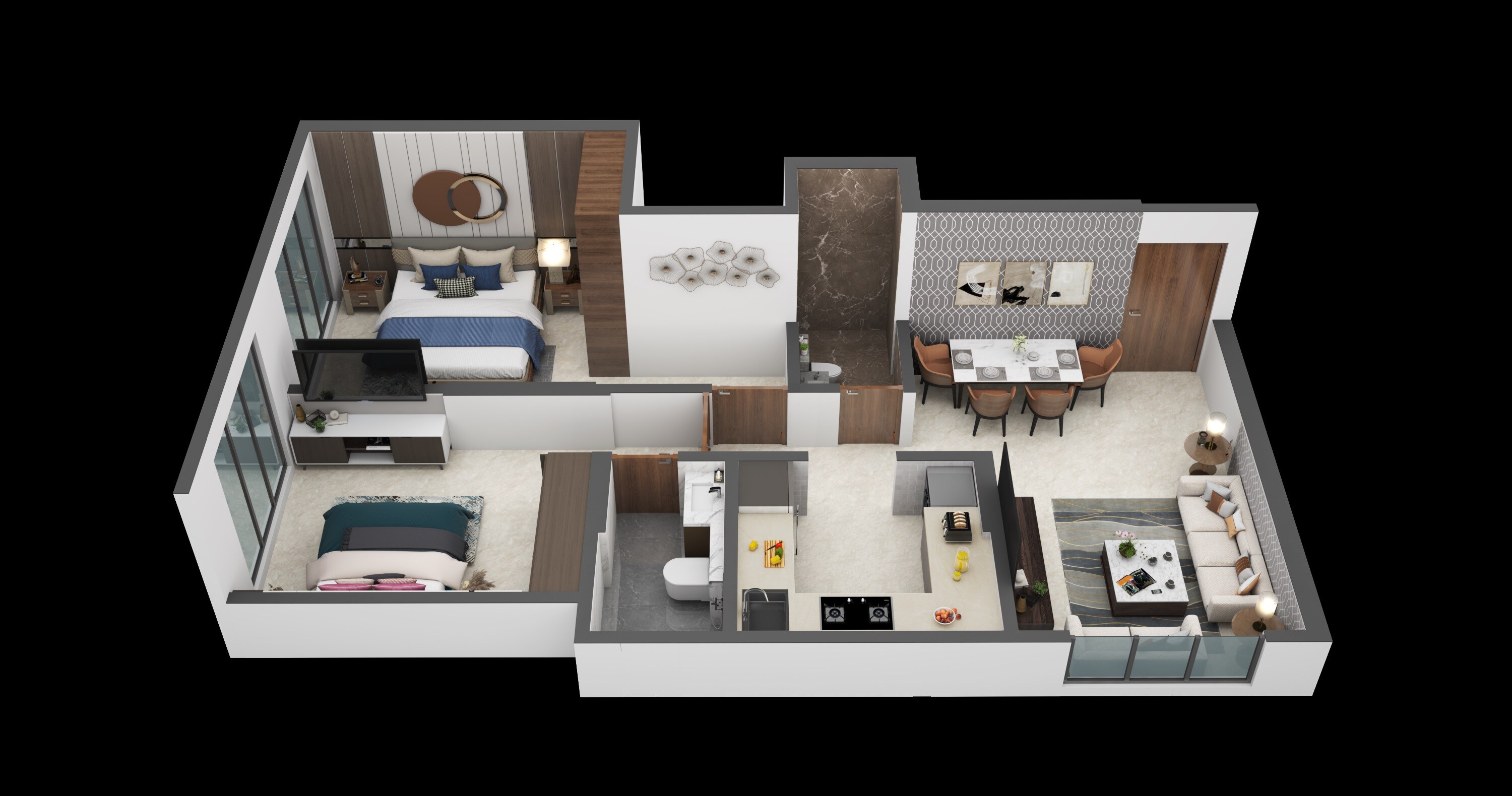 Floor plan of 2 BHK Apartment - 537 sq. ft. in Aakash Srishthi, Mumbai