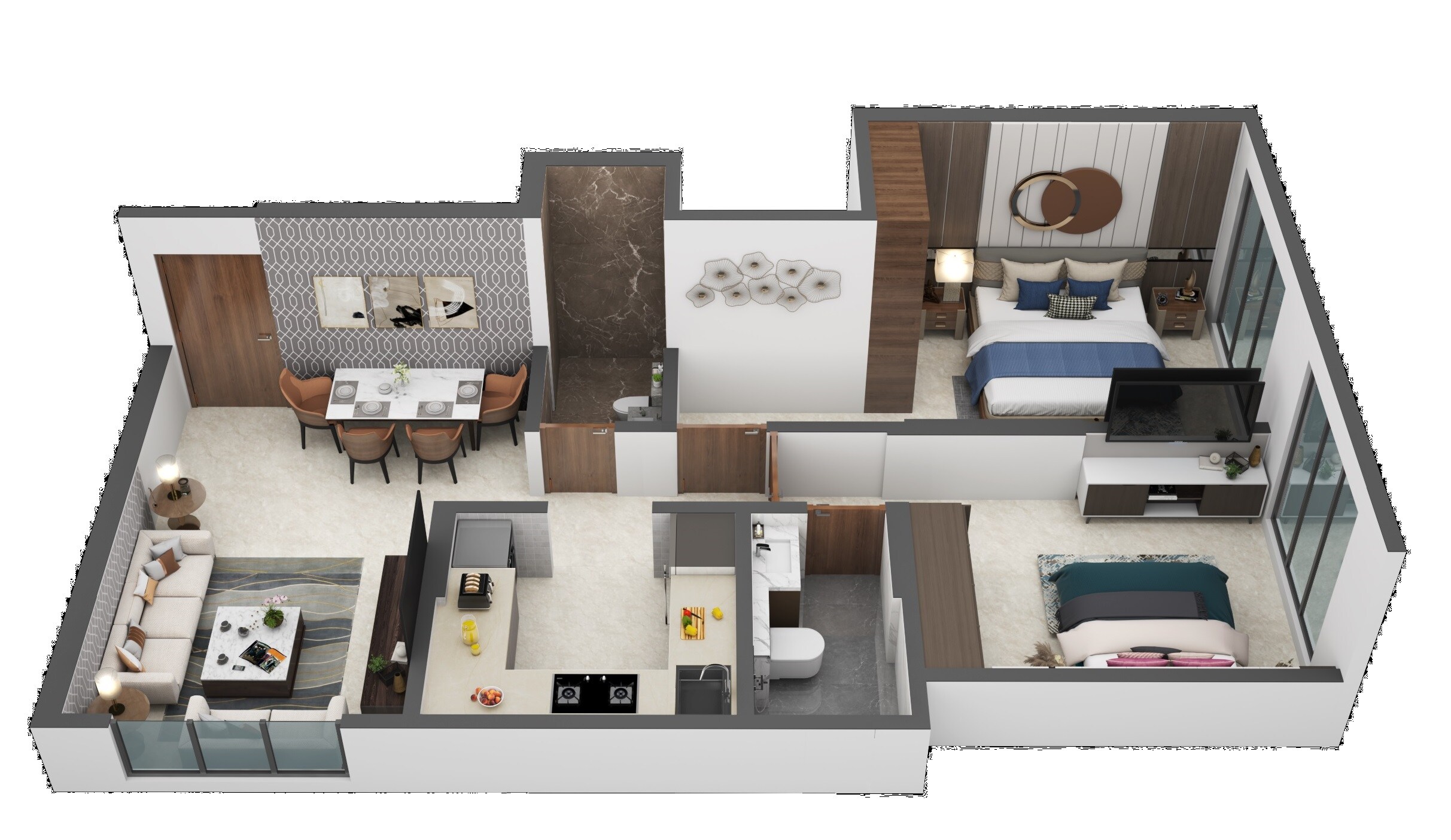 Floor plan of 2 BHK Apartment - 660 sq. ft. in Aakash Srishthi, Mumbai