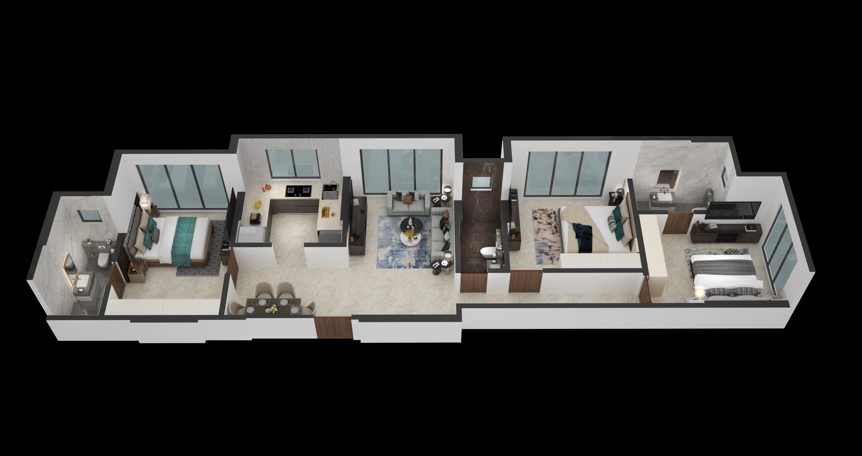 Floor plan of 3 BHK Apartment - 907 sq. ft. in Aakash Srishthi, Mumbai