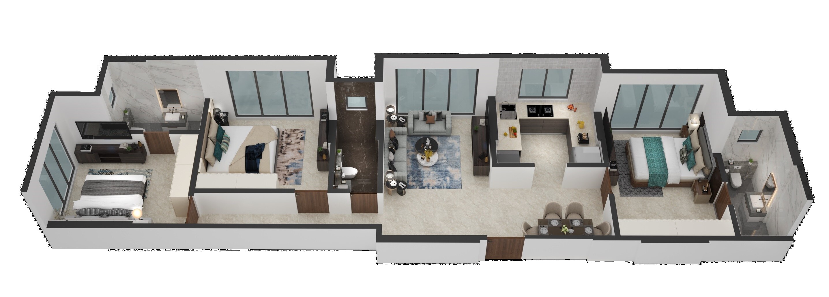 Floor plan of 3 BHK Apartment - 924 sq. ft. in Aakash Srishthi, Mumbai