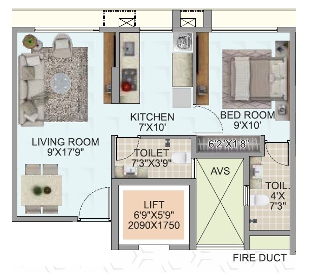 Floor plan of 1 BHK 410 Sq. Ft. Apartment in Aakruti Om Priyadarshani, Mumbai