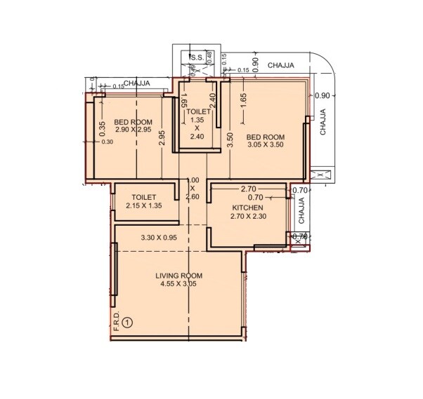 Floor plan of 2 BHK 692 Sq. Ft. Apartment in Aarambh Ambe Ashirwad, Mumbai