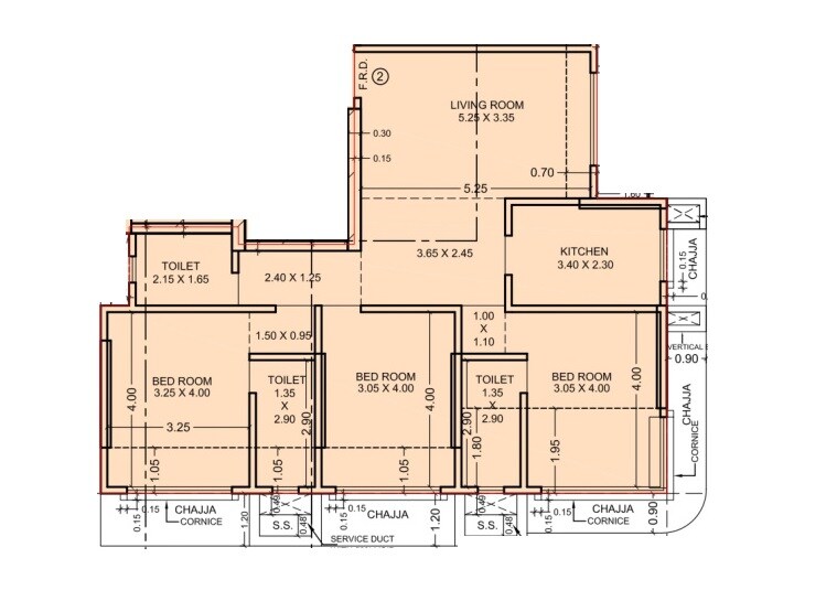 Floor plan of 3 BHK 1012 Sq. Ft. Apartment in Aarambh Ambe Ashirwad, Mumbai