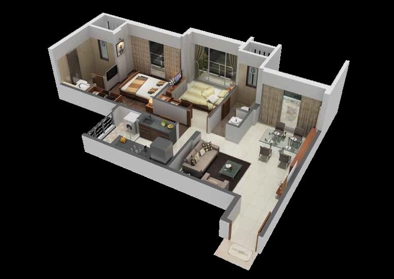 Floor plan of 2 BHK 639 Sq. Ft. Apartment in Aaress Meera Empire, Mumbai
