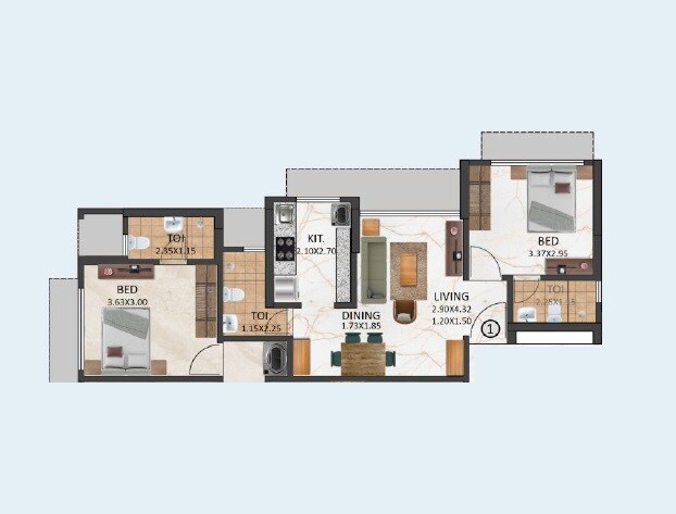 2 BHK 508 Sq. Ft. Apartment