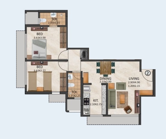 2 BHK 640 Sq. Ft. Apartment
