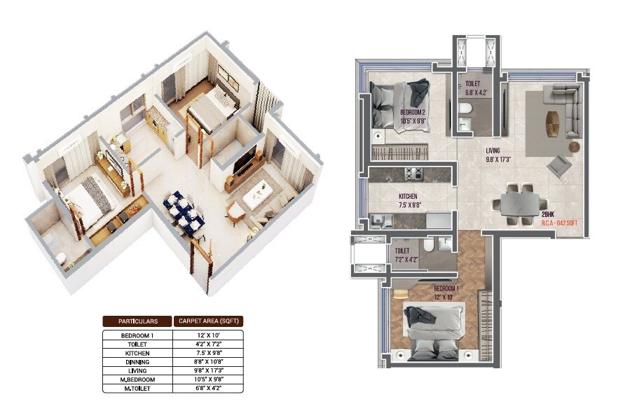 Floor plan of 2 BHK 642 Sq. Ft. Apartment in Aarsh Parshwa Darshan, Mumbai