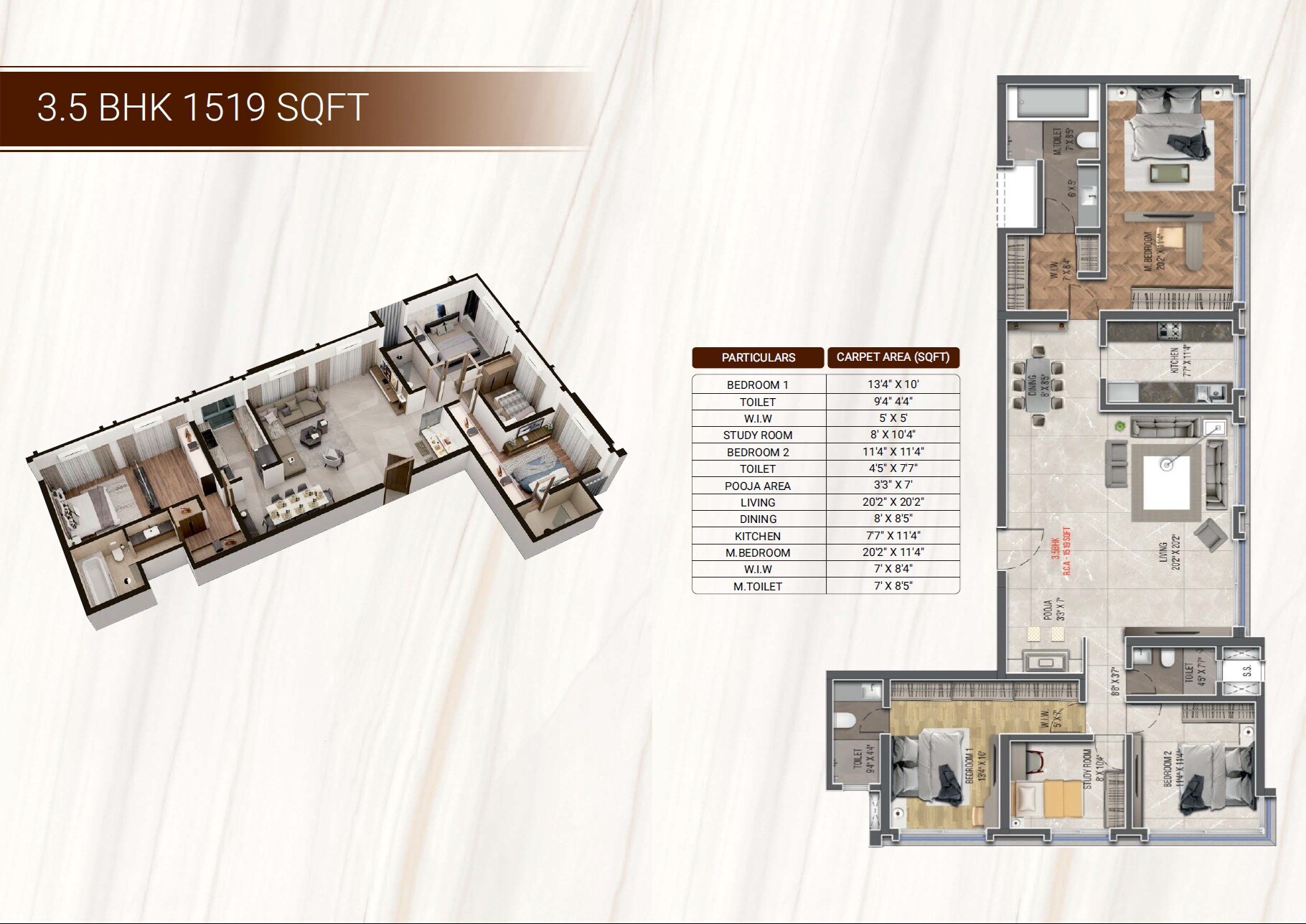 Floor plan of 4 BHK 1519 Sq. Ft. Apartment in Aarsh Parshwa Darshan, Mumbai
