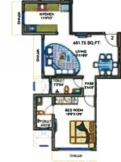 Floor plan of 1 BHK Apartment - 462 sq. ft. in Aaryadeep Shri Sai Vishram CHSL, Mumbai
