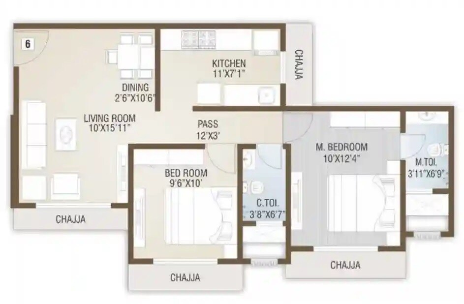 Floor plan of 2 BHK Apartment - 580 sq. ft. in Aaryadeep Shri Sai Vishram CHSL, Mumbai