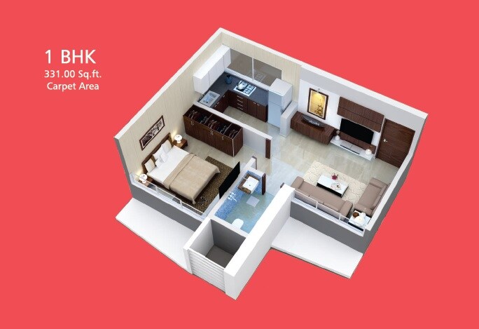 Floor plan of 1 BHK 331 Sq. Ft. Apartment in Aashna Samadhan, Mumbai