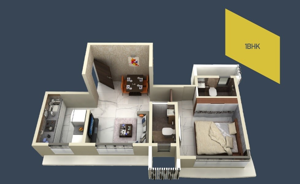 Floor plan of 1 BHK 383 Sq. Ft. Apartment in Aayush Aarna, Mumbai
