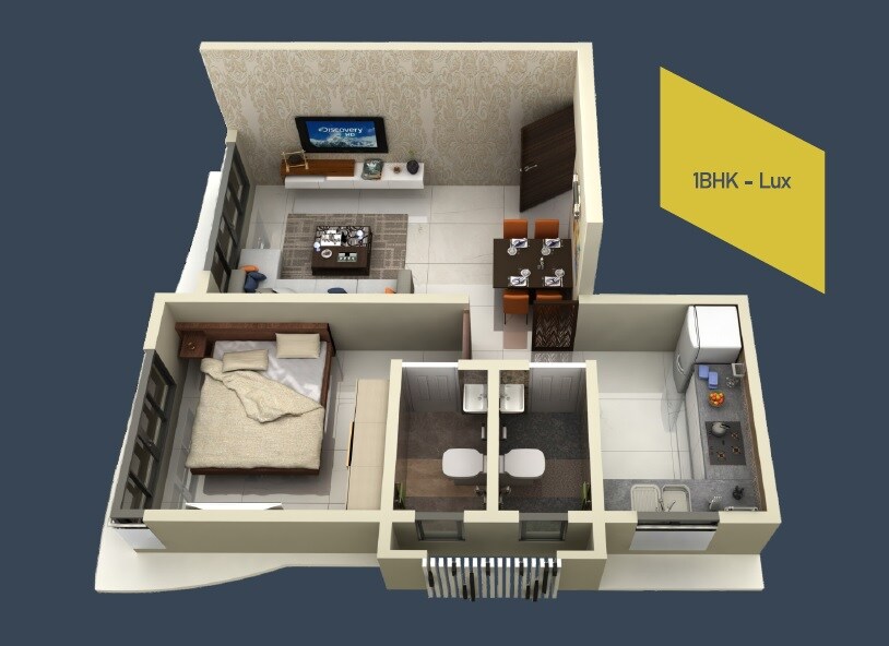 Floor plan of 1 BHK 438 Sq. Ft. Apartment in Aayush Aarna, Mumbai