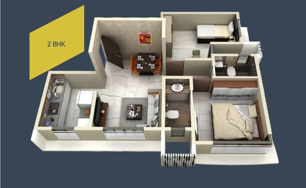 Floor plan of 2 BHK 501 Sq. Ft. Apartment in Aayush Aarna, Mumbai