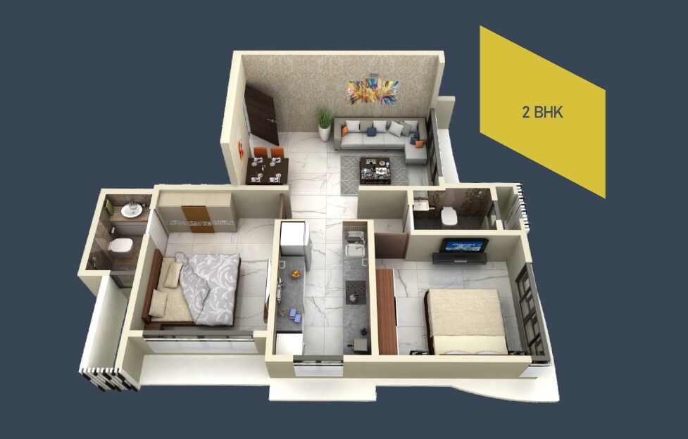 Floor plan of 2 BHK 618 Sq. Ft. Apartment in Aayush Aarna, Mumbai