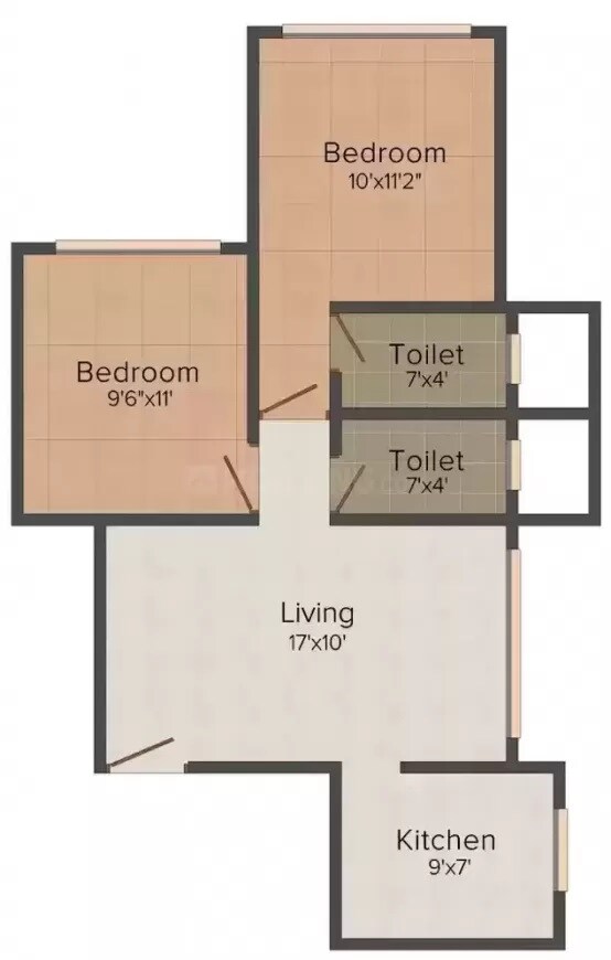 Floor plan of 2 BHK 540 Sq. Ft. Apartment in Aayush Aastha, Mumbai