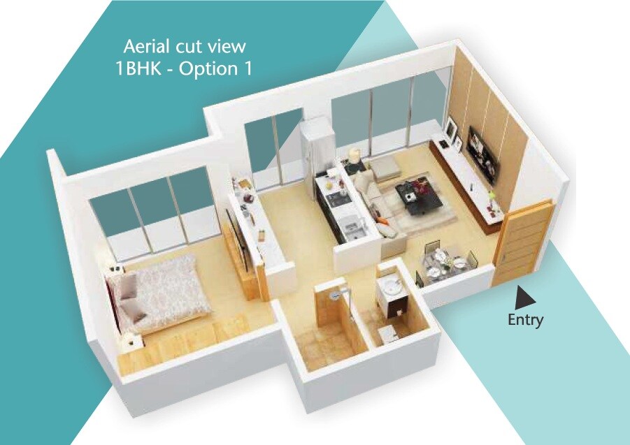 Floor plan of 1 BHK 415 Sq. Ft. Apartment in Aayush Aura, Mumbai