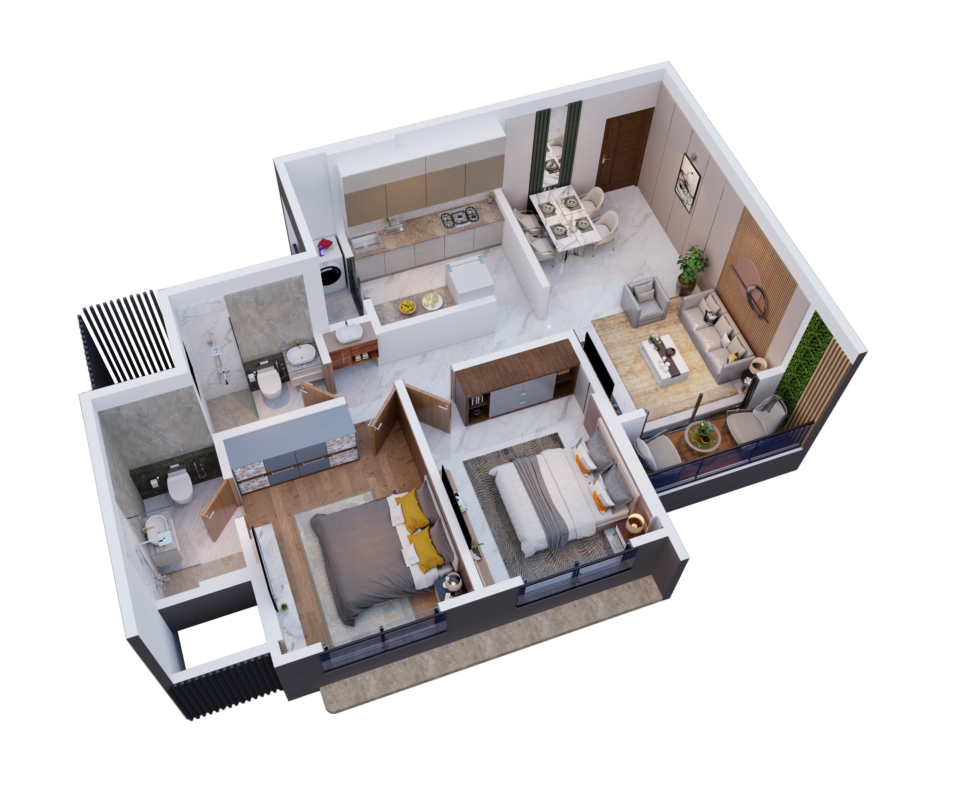 Floor plan of 2 BHK 735 Sq. Ft. Apartment in Aayush Aurum, Mumbai