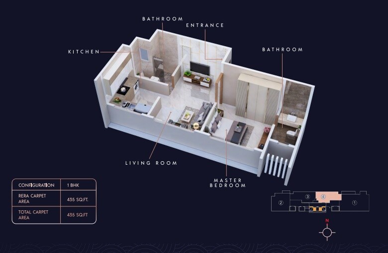 Floor plan of 1 BHK 435 Sq. Ft. Apartment in Aayush Ayaansh, Mumbai