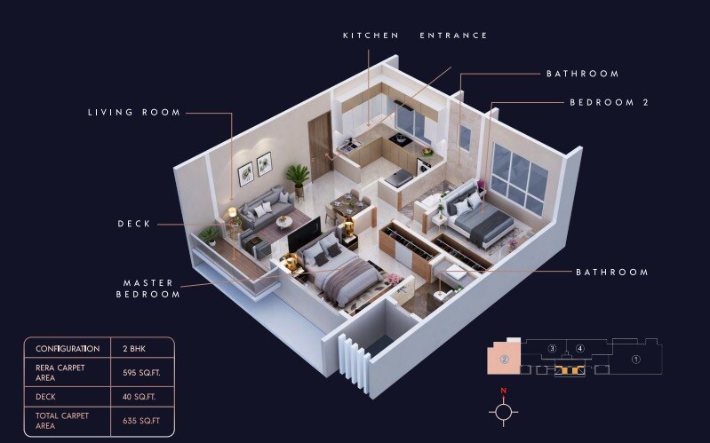 Floor plan of 2 BHK 635 Sq. Ft. Apartment in Aayush Ayaansh, Mumbai