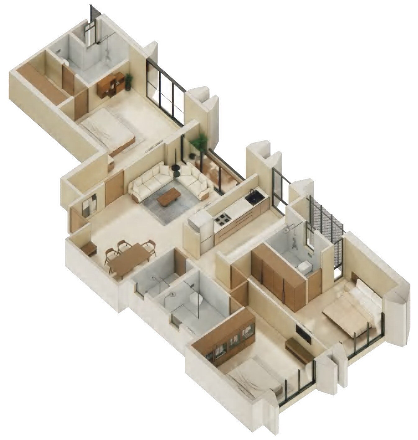 Floor plan of 3 BHK 1240 Sq. Ft. Apartment in Aayushi Urban Frames, Mumbai