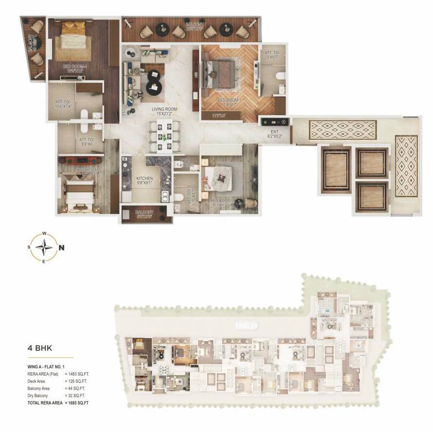 Floor plan of 4 BHK 1685 Sq. Ft. Apartment in Abhar Vrundavan, Mumbai