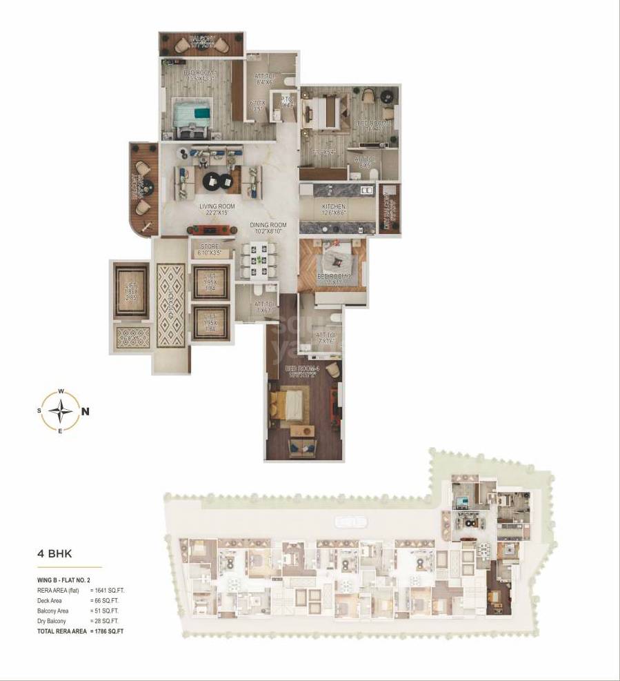 Floor plan of 4 BHK 1786 Sq. Ft. Apartment in Abhar Vrundavan, Mumbai