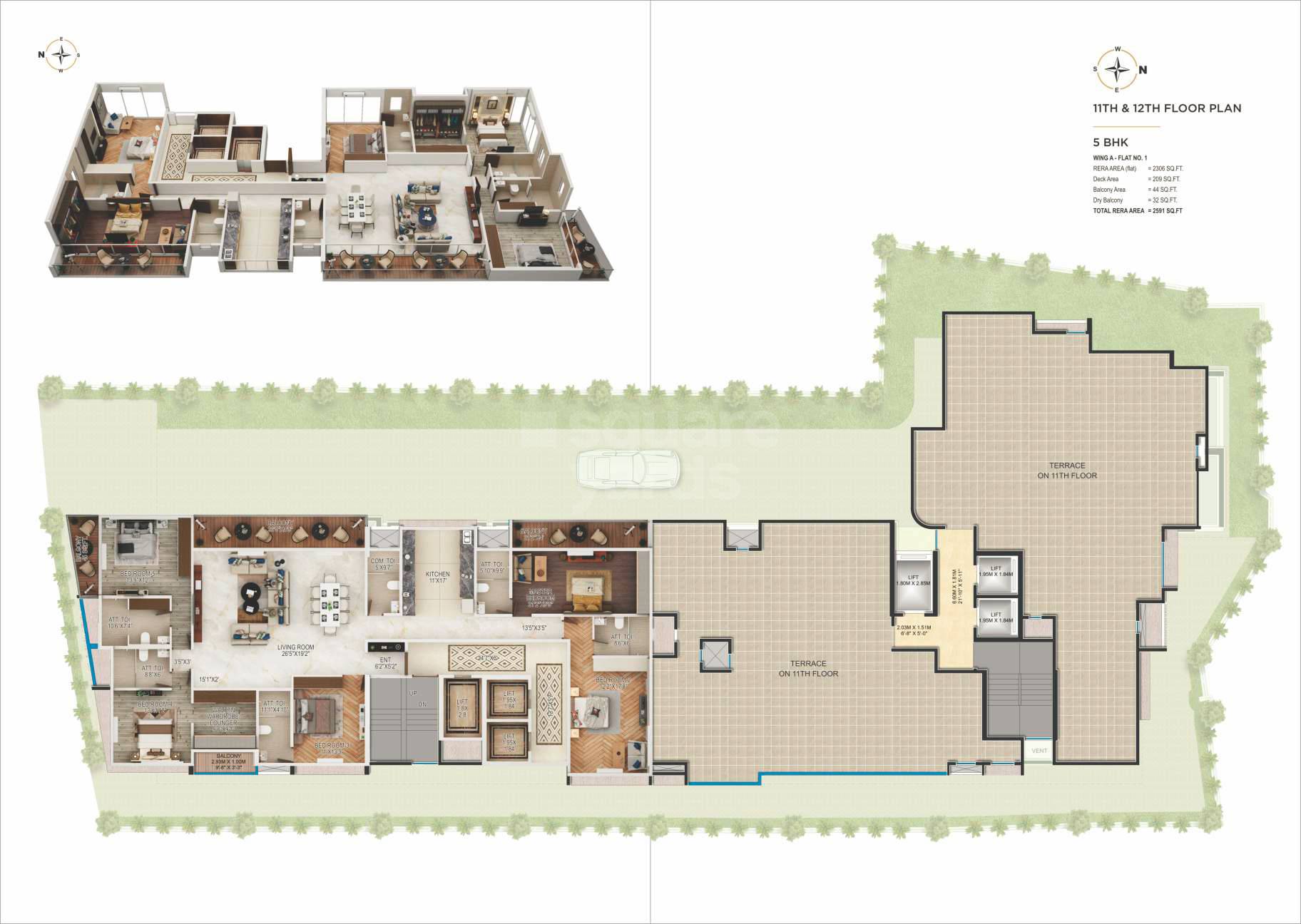Floor plan of 5 BHK 2591 Sq. Ft. Apartment in Abhar Vrundavan, Mumbai