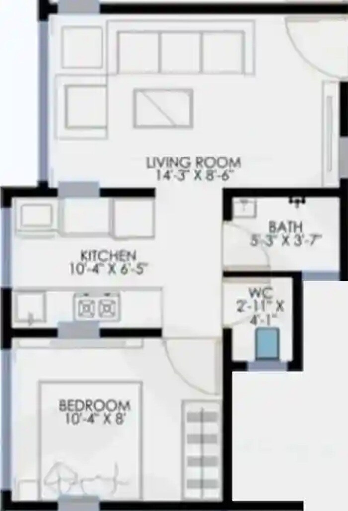Floor plan of 1 BHK Apartment - 319 sq. ft. in Abhigna Avirahi Elegance, Mumbai