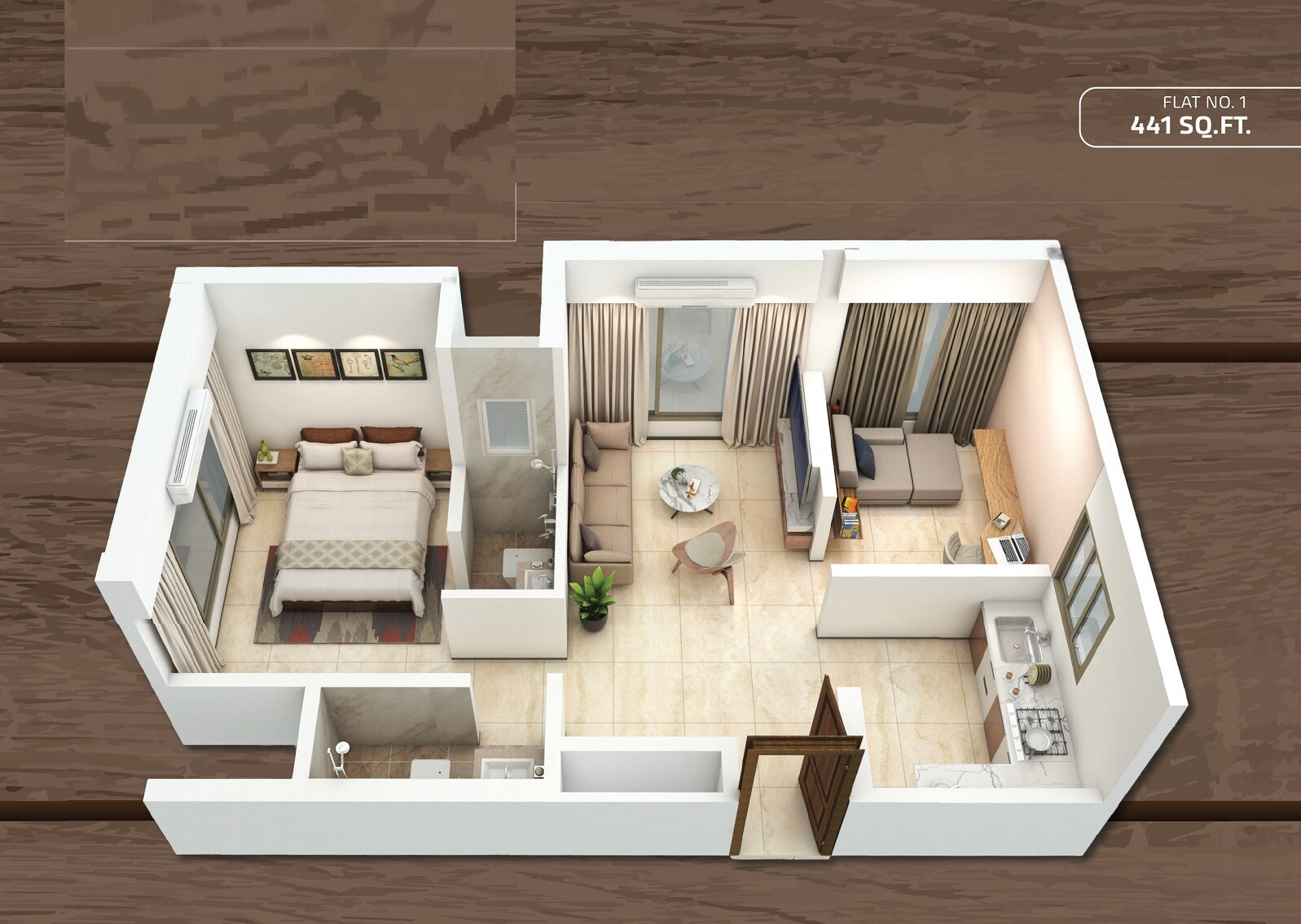 Floor plan of 1 BHK 441 Sq. Ft. Apartment in Abhyudaya Star Right Heights, Mumbai