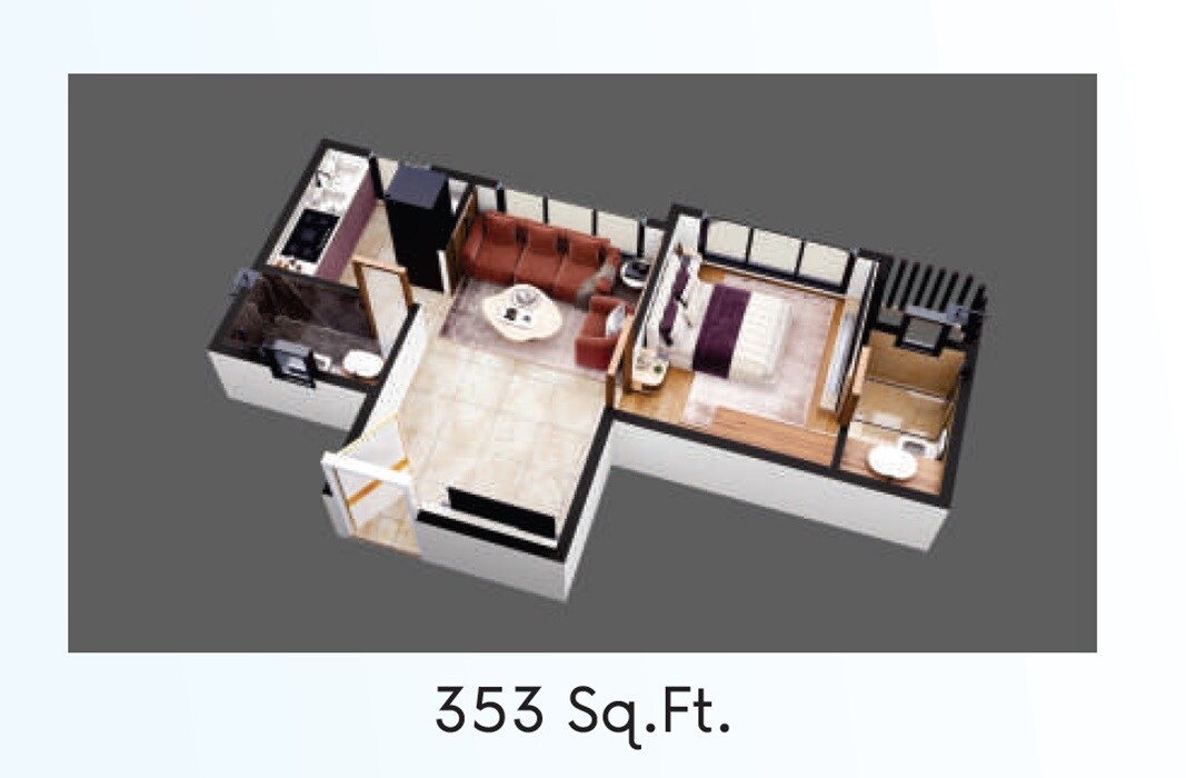 Floor plan of 1 BHK 353 Sq. Ft. Apartment in Abhyudaya Star Right Infinity, Mumbai