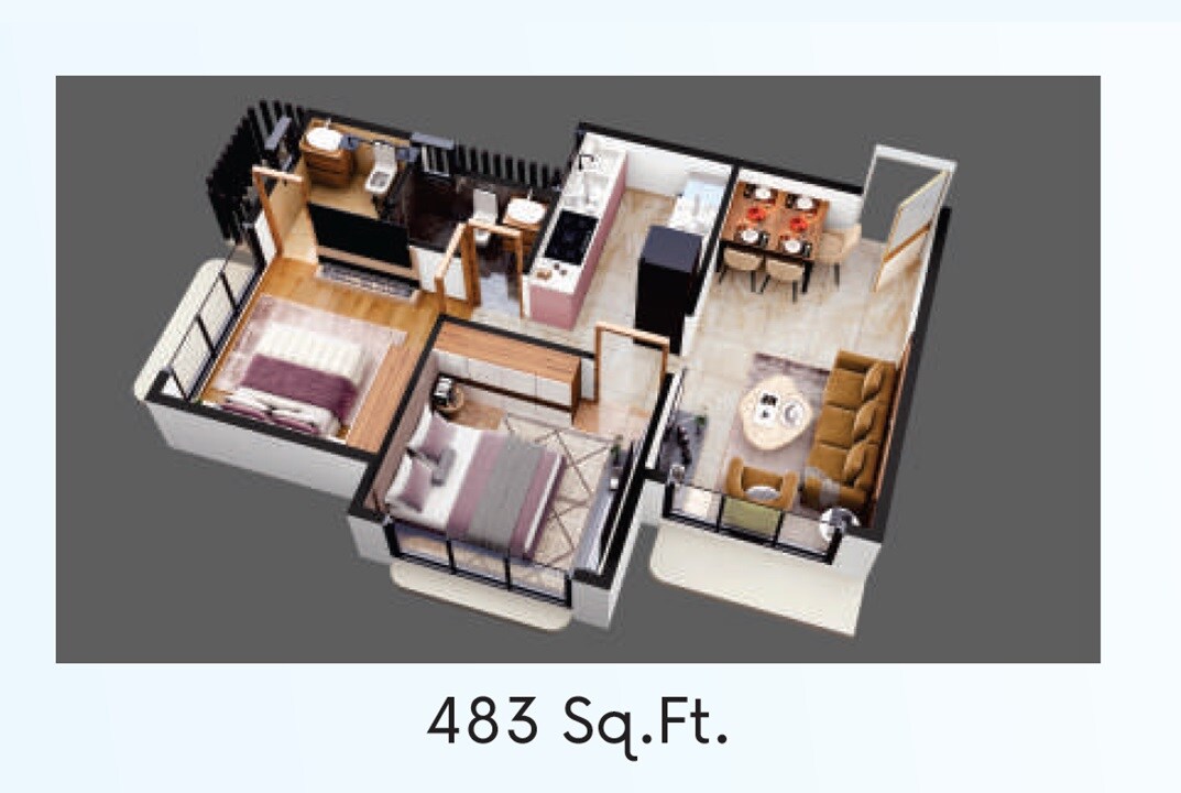 Floor plan of 2 BHK 483 Sq. Ft. Apartment in Abhyudaya Star Right Infinity, Mumbai